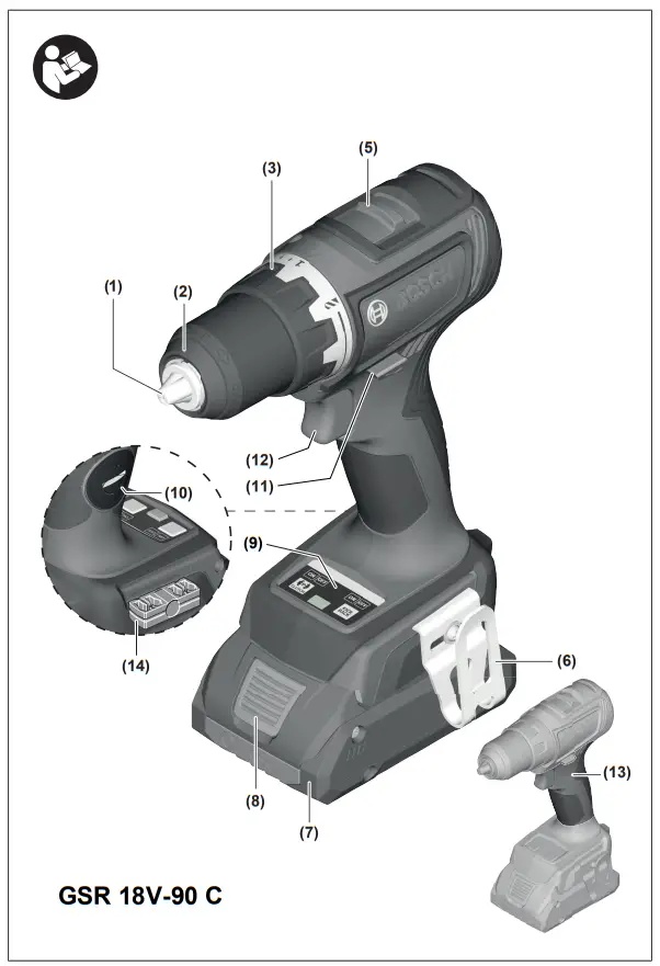 BOSCH GSB 18V 90 C Cordless Drill or Driver - Figure