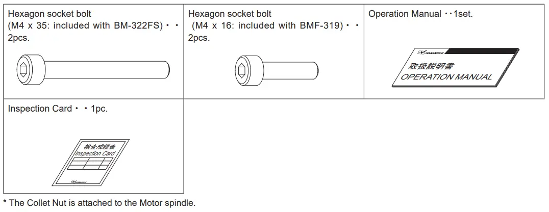 NAKANISHI OM K0994MA000 iSpeed3 Motor Spindle - Packing List