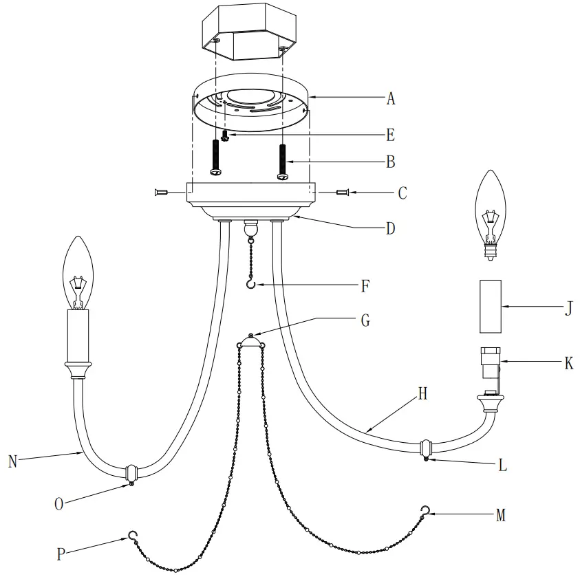 GOLDEN LIGHTING 8322-6SF Kamila 6 Light Gold Semi Flush Ceiling Light - Mounting