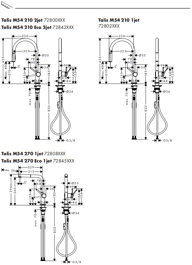 hansgrohe 72800XXX Talis M54 210 2jet Single Lever Kitchen Mixer - Fig 10