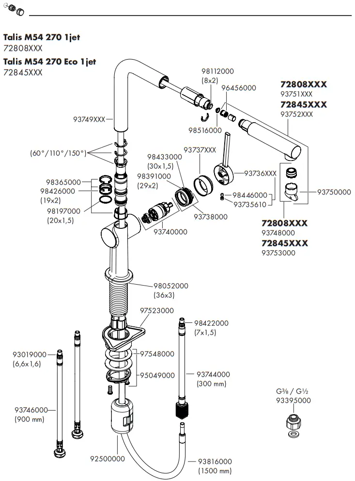 hansgrohe 72800XXX Talis M54 210 2jet Single Lever Kitchen Mixer - Fig 14