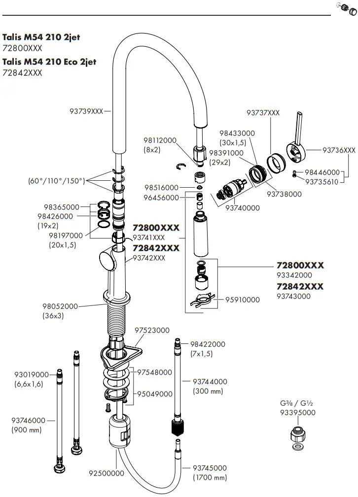 hansgrohe 72800XXX Talis M54 210 2jet Single Lever Kitchen Mixer - Fig 15