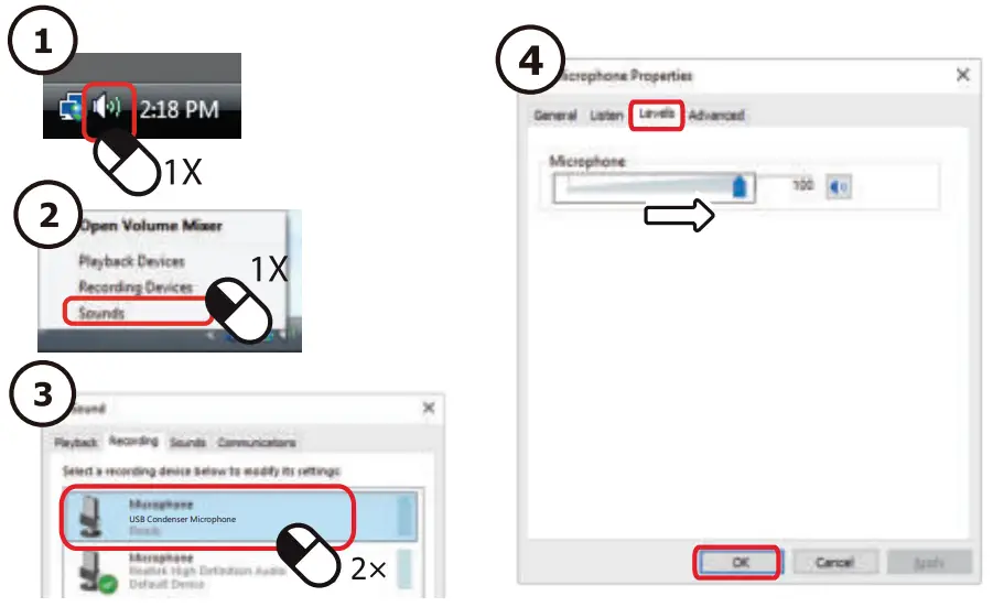 maono AU PM461S USB Microphone Boom Arm set - microphone level