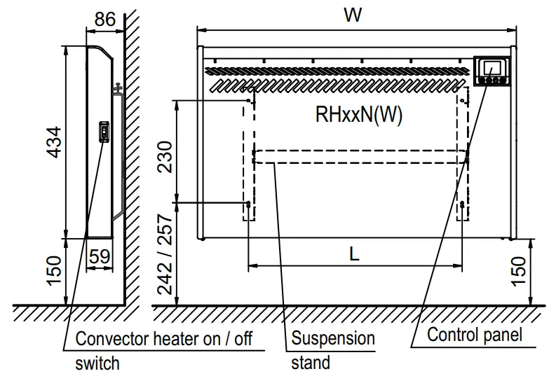 ELDOM RH RH01W Electric Wall Mounted Convector Heater with Electronic Control - FIG2