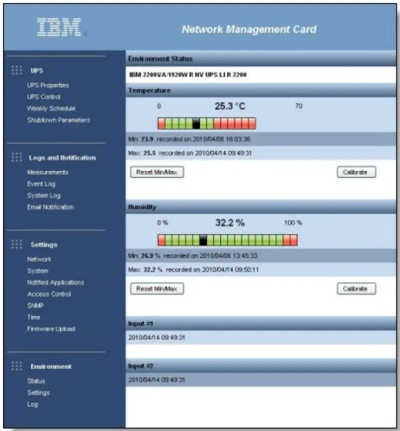 Lenovo IBM 1500VA LCD 2U Rack Uninterruptible Power Supply - NMC web interface