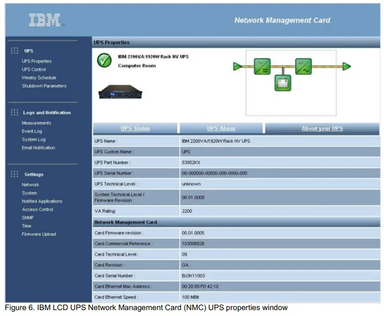 Lenovo IBM 1500VA LCD 2U Rack Uninterruptible Power Supply - properties window