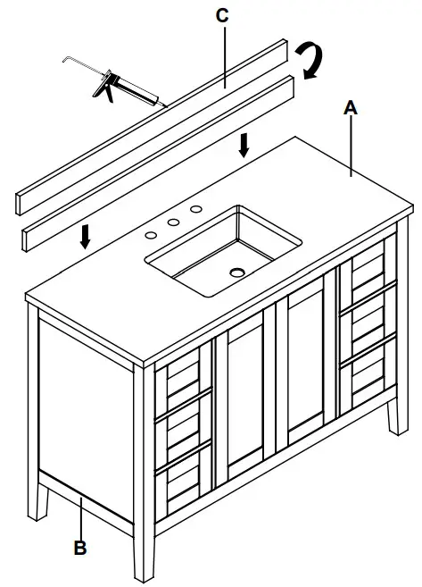 HOME DECORATORS COLLECTION Sepal 48 Inch Bath Vanity - Attaching the backsplash