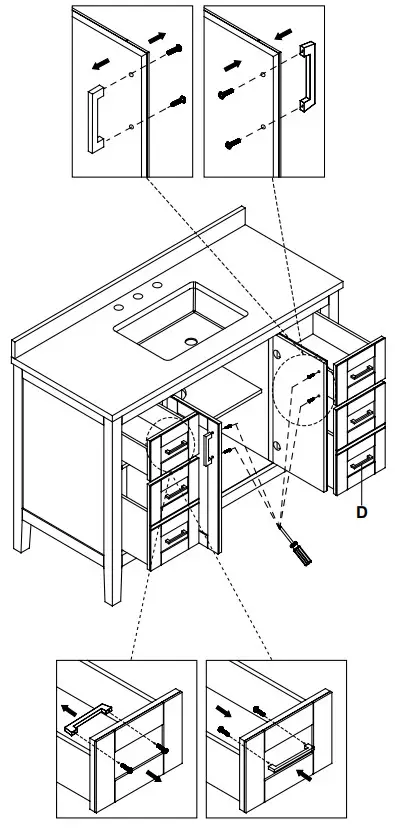 HOME DECORATORS COLLECTION Sepal 48 Inch Bath Vanity - Installing the handle