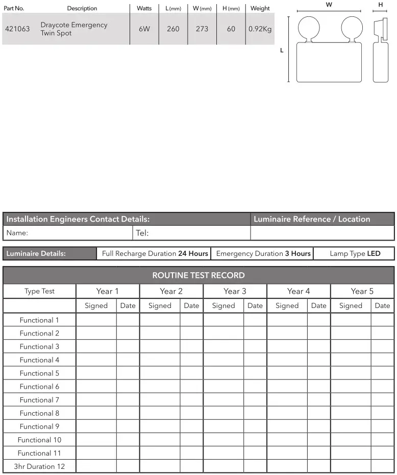 Lumineux 410256 Draycote Emergency Twin Spot - DRAYCOTE EMERGENCY TWIN SPOT DIMENSIONS