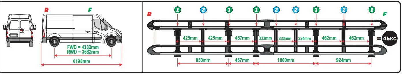 VAN GUARD VGUR 245 ULTI Rack L3 H2 Twin Door Roof Rack - fig