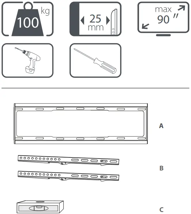 ONE FOR ALL WM2611 Smart Fixed TV Wall Mount - Package Content