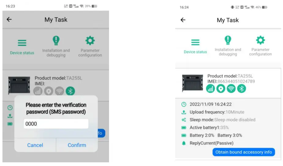 meitrack TA255 Series Solar Asset Tracker User Guide - After entering the password