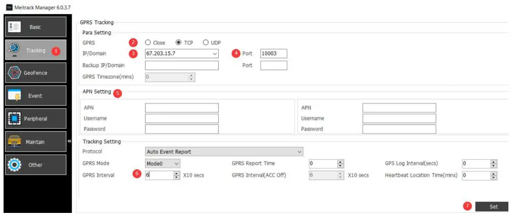 meitrack TA255 Series Solar Asset Tracker User Guide - Configuring GPRS Parameters