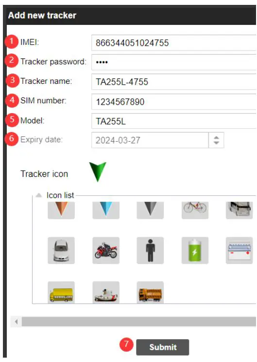 meitrack TA255 Series Solar Asset Tracker User Guide - On the Add new tracker window