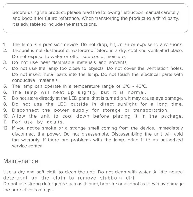 Newell Air 1100 LED Light User Manual - Safety Instructions