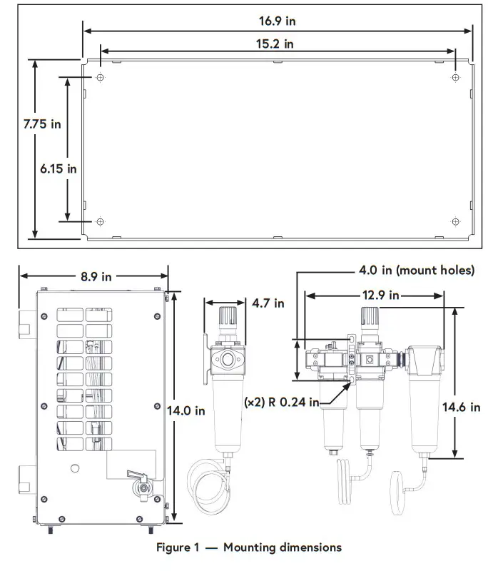 VMAC A800185 Air Aftercooler - Mounting dimensions