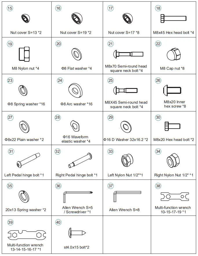 Dripex C17V2M96eUL Magnetic Elliptical Machine - Parts List