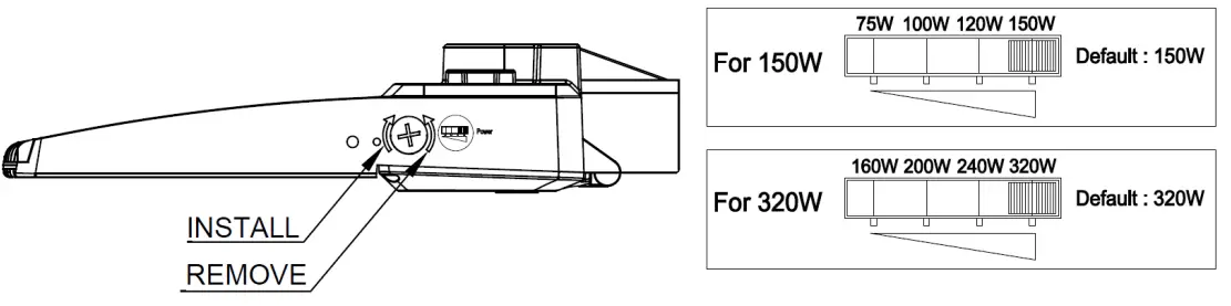 LEDone LOC RGAL MW 50KD Pole Mount Area Light - SWITCH SETTING