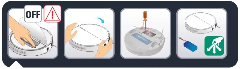 Rowenta Serie 60 X-Plorer Vacuum Cleaner - Before removing the battery turn off the robot