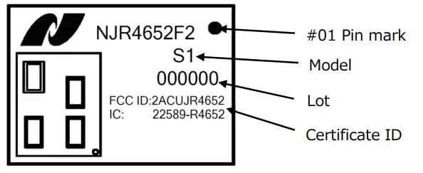 NISSHINBO NJR4652 F2S1 60 GHz Smart Sensor Micro Module - Marking Drawing