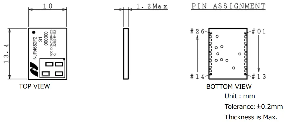 NISSHINBO NJR4652 F2S1 60 GHz Smart Sensor Micro Module - Outline