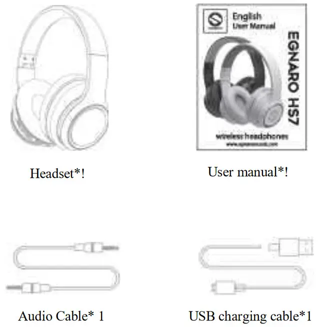EGNARO HS7 Wireless Headphones - Packing list