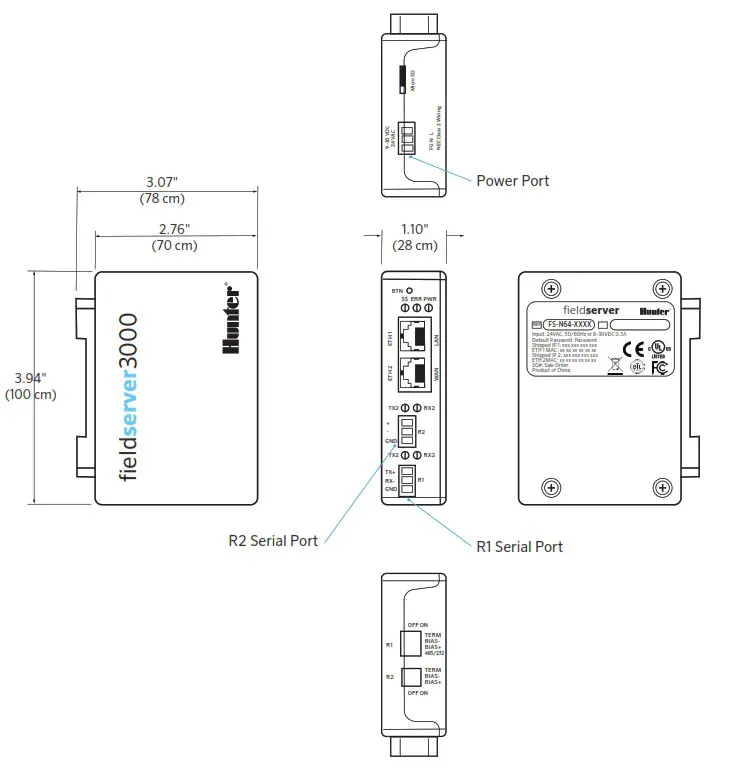 Hunter FS-3000 Automation Gateway Field Server - Physical Dimensions