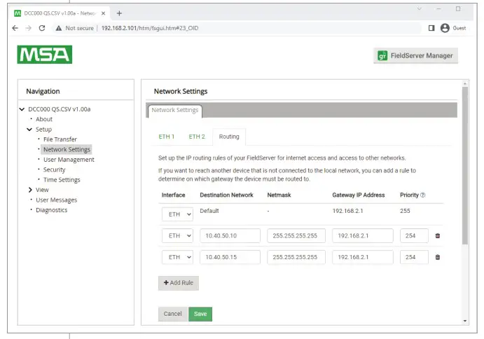 Hunter FS-3000 Automation Gateway Field Server - Save button