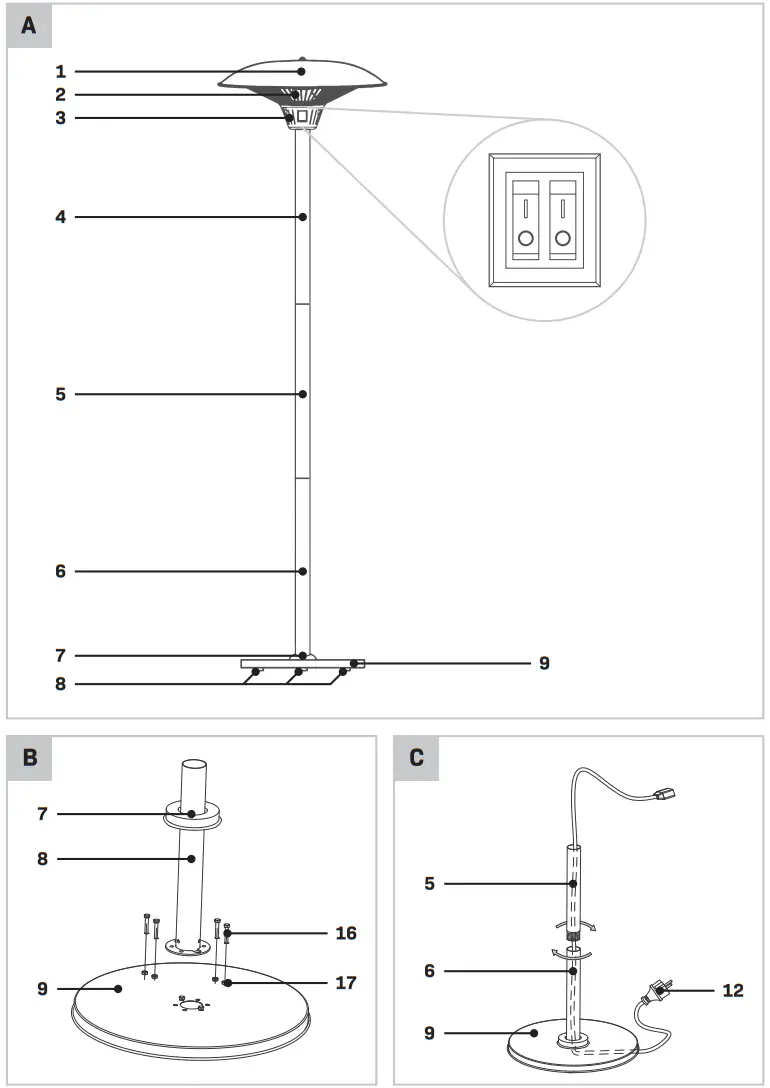 VONROC PH513AC Patio Heater Eolo On Stand - Package contents 1