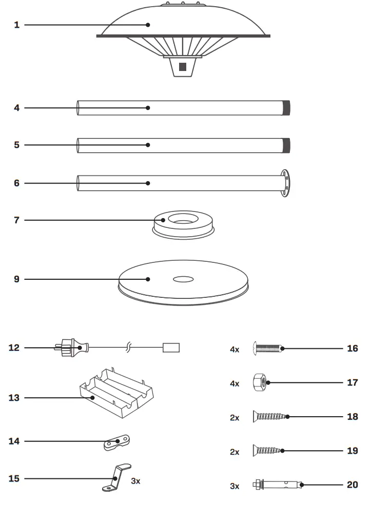 VONROC PH513AC Patio Heater Eolo On Stand - Package contents