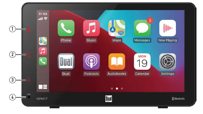 Dual D2WC7 Media Receiver with Wireless and Wired CarPlay and Android Auto 7 Inch Digital TFT Display 3