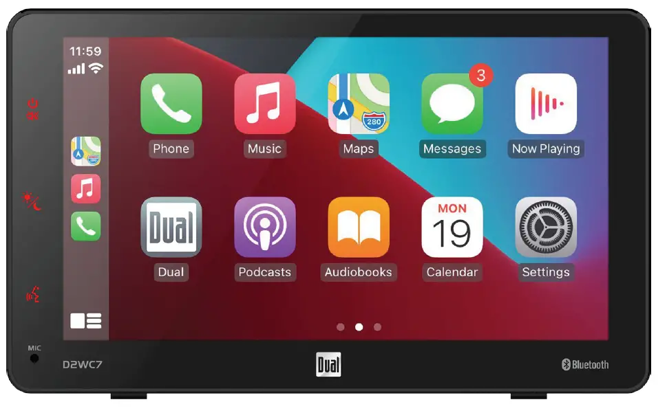 Dual D2WC7 Media Receiver with Wireless and Wired CarPlay and Android Auto 7 Inch Digital TFT Display