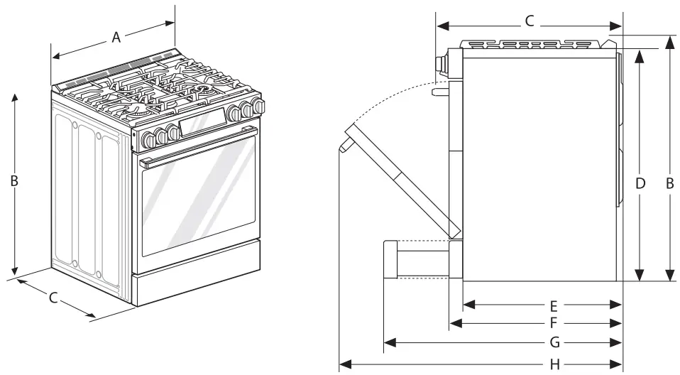 LG LSDS6338F 6.3 cu. ft. InstaView Gas Slide In Range - Dimensions