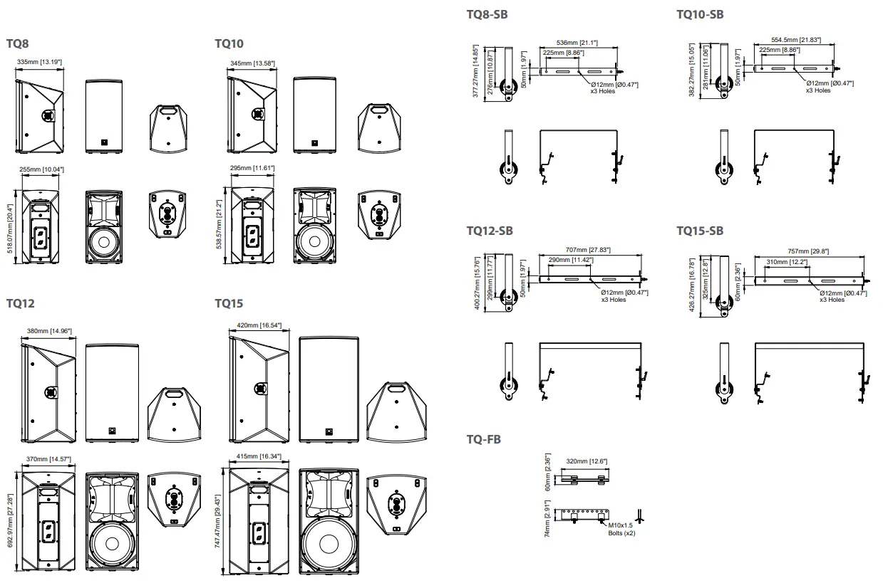 Turbosound TQ Series Loudspeaker - Dimensions