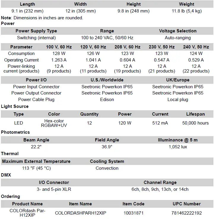 CHAUVET COLORDASHPARH12XIP Static Wash Light-fig-13