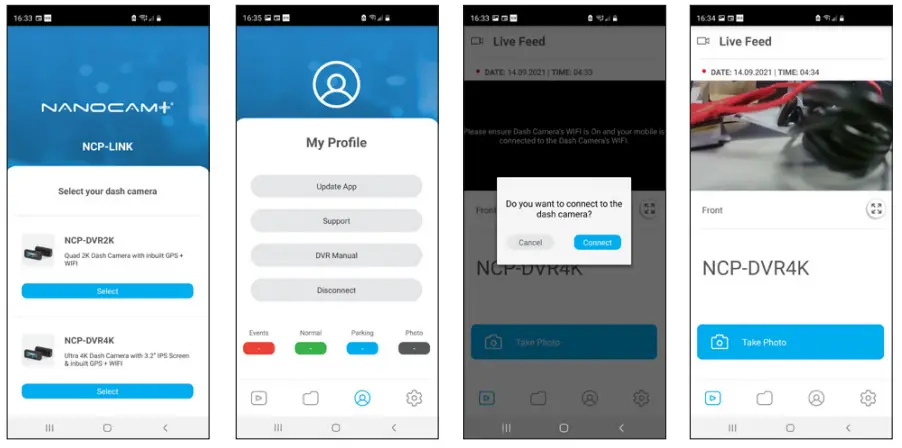 NANOCAM NCP DVR4K Dash Camera - System Settings app