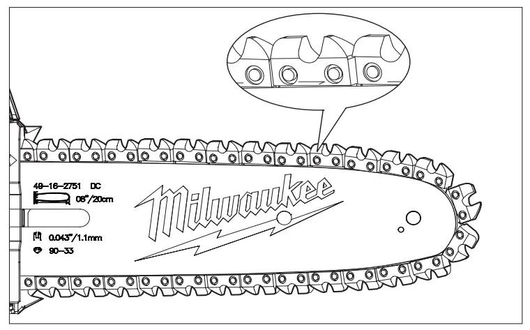 milwaukee M18 Fuel Hatchet 8 Pruning Saw - indicated