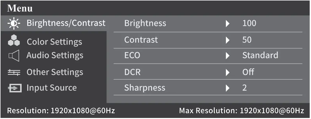 Brightness / contrast menu