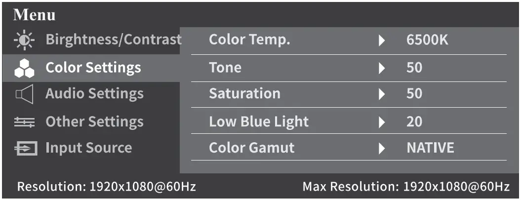Color setting menu