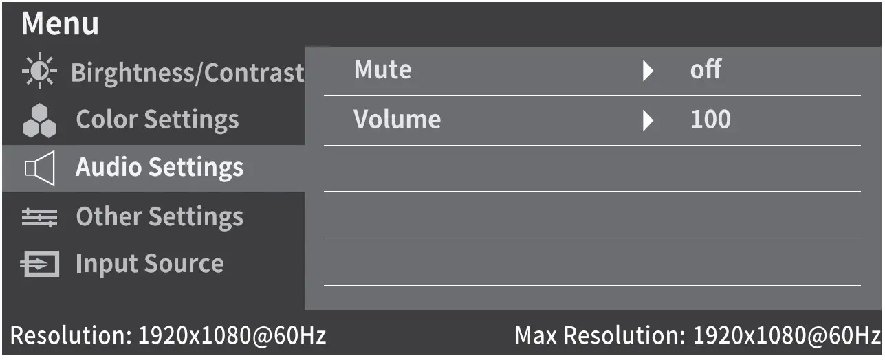 Audio settings menu