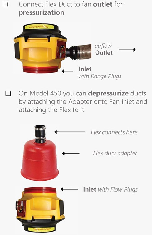 retrotec US440 Commercial Duc Tester - Connect Flex to Fan