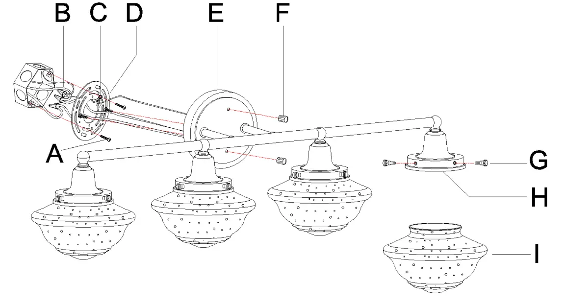 ZEVNI Z-X8FIZFB2-50W4 4 Light Transitional Black Bathroom Vanity Light - Parts 1