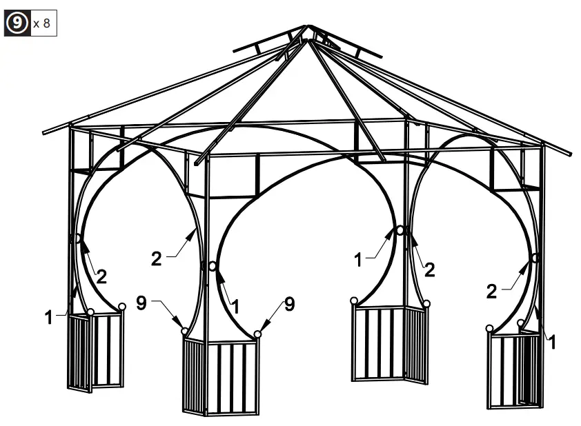 Outsunny 84C 005 Double Top Metal Gazebo with Curtains - Par6