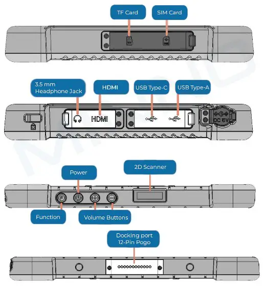 MINNO Resilient A8 8 Inch Android Rugged Tablet - side view