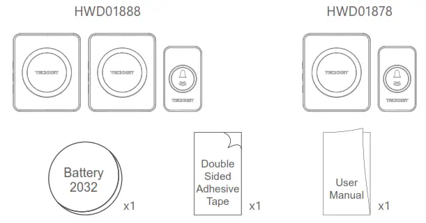 TECKNET HWD01878 Wireless Doorbell - Package Contents