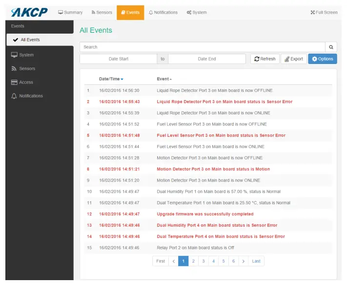 AKCP SP2 sensorProbe2 Remote Monitoring Device - Events