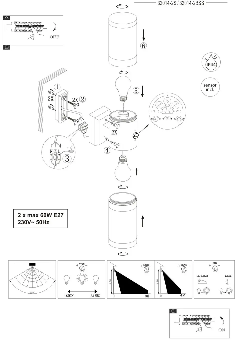 GLOBO LIGHTING XELOO 420 Wall Lamp - Mounting