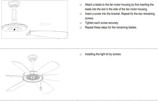 FIG 12 Installation – Blade and Light Kit