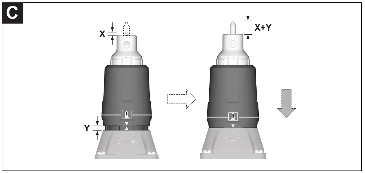 Quick screw-in depth adjustment